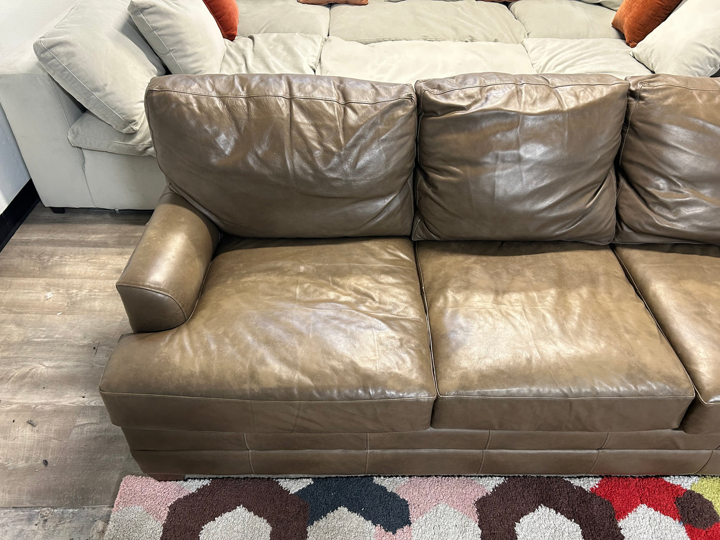 Bassett Taupe Top-Grain Leather Sofa