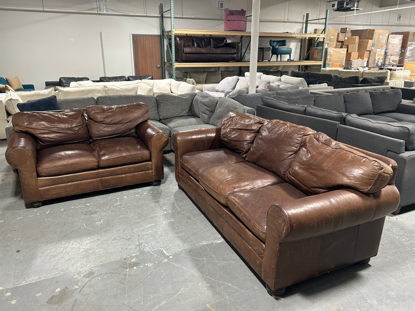 Cibola Brown Leather Club Sofa & Loveseat 2-Pc Set