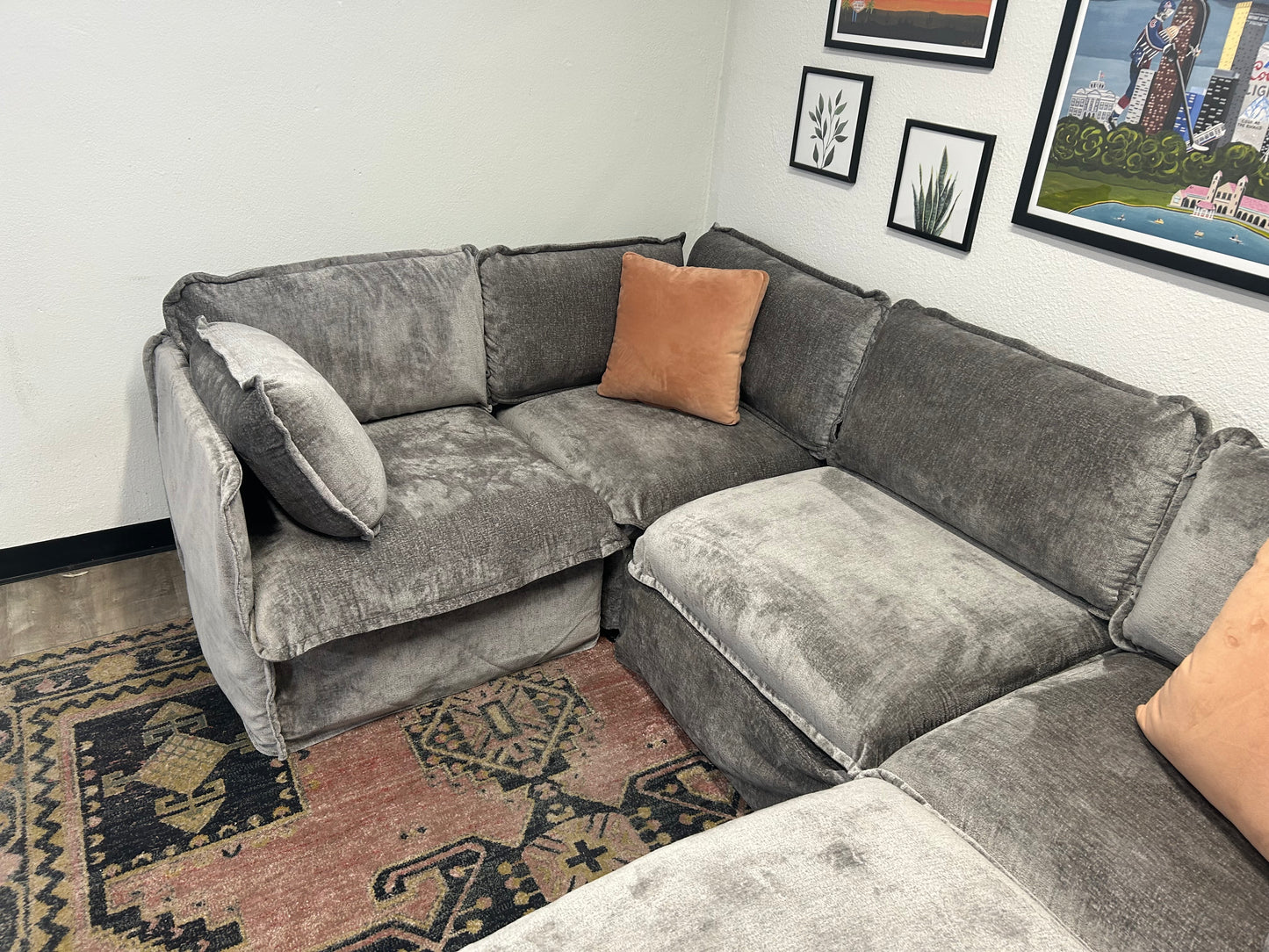Anabei Modular Gray Velvet Cloud Sectional