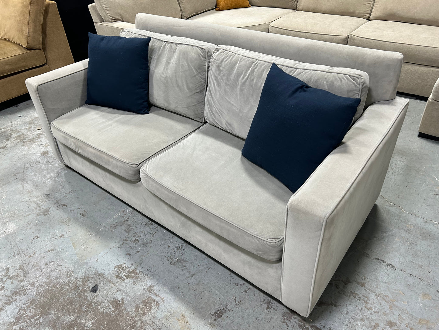 West Elm Sky Grey Velvet 76” Henry Sofa
