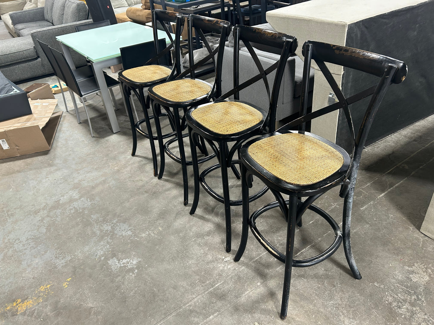 Arhaus 4-Pc Wicker & Wood Cadence Bar Stool Set
