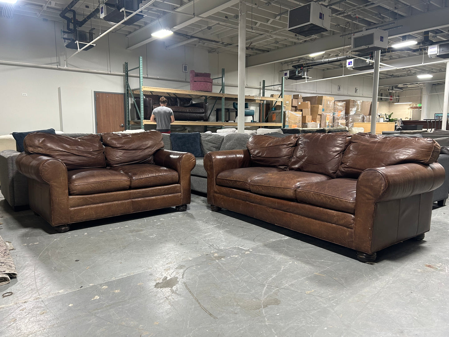 Cibola Brown Leather Club Sofa & Loveseat 2-Pc Set