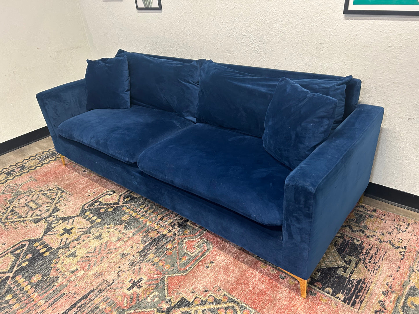 Dark Blue Velvet MCM Sofa