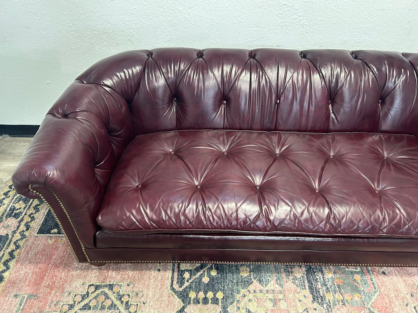 CUSTOM-MADE Vintage 1989 Aubergine Leather MCM Chesterfield Sofa