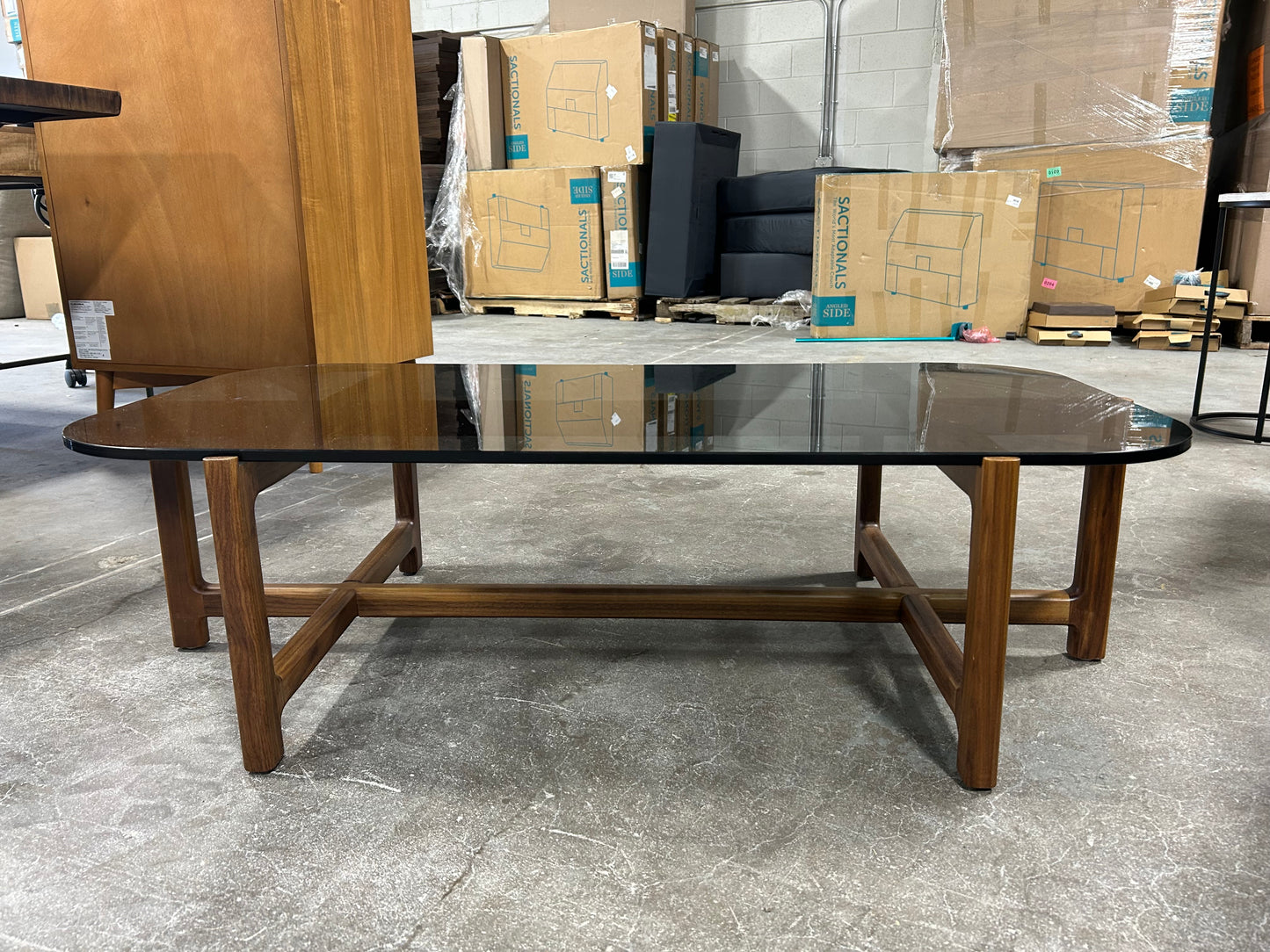 Gus Modern Quarry Coffee Table - Glass & Walnut Wood