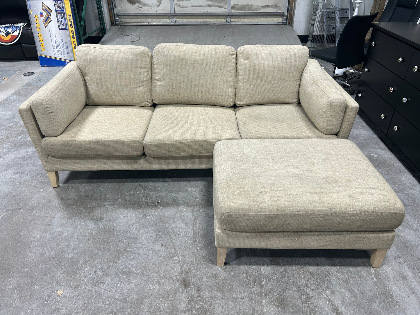 Beige World Market MCM Reversible Chaise Sectional