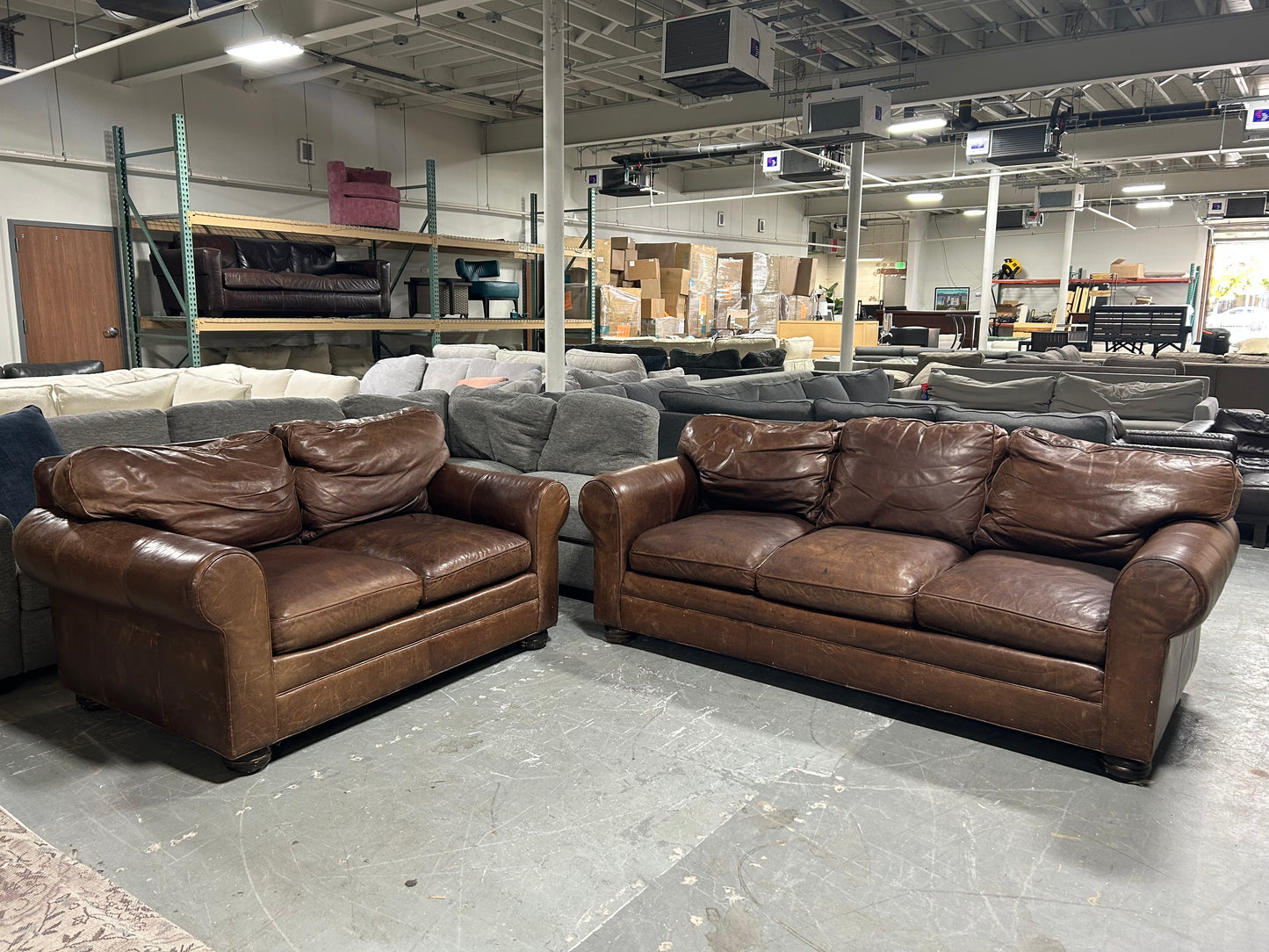 Cibola Brown Leather Club Sofa & Loveseat 2-Pc Set