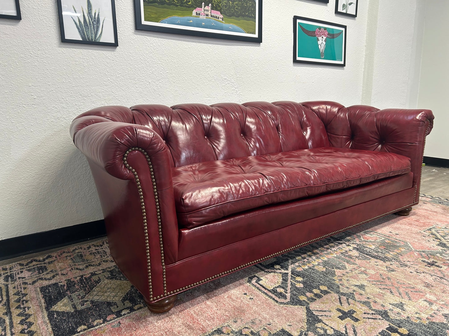 CUSTOM-MADE Vintage 1989 Red Leather MCM Chesterfield Sofa