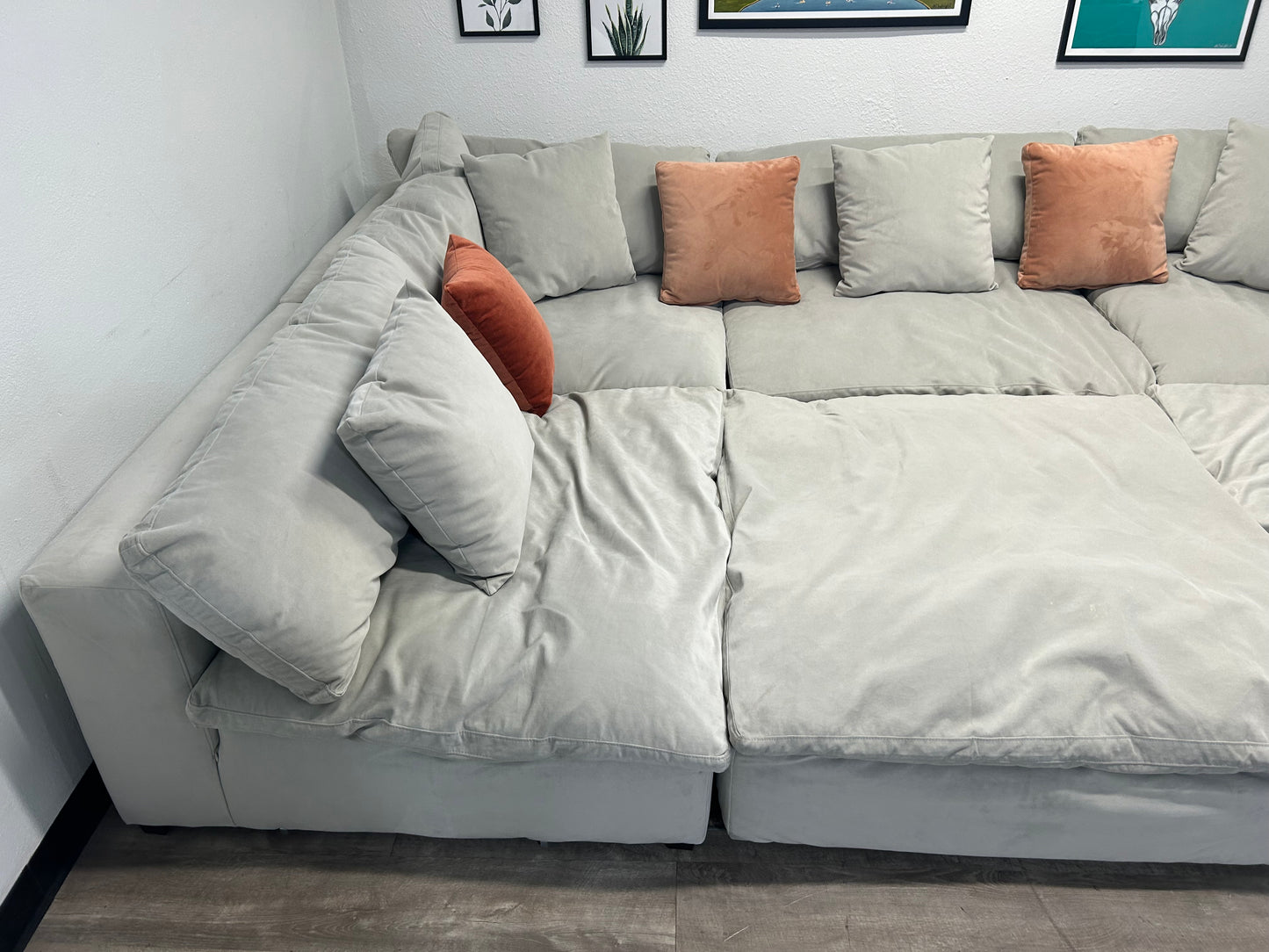 6-Pc Modular Sky Grey Velvet Cloud Sectional
