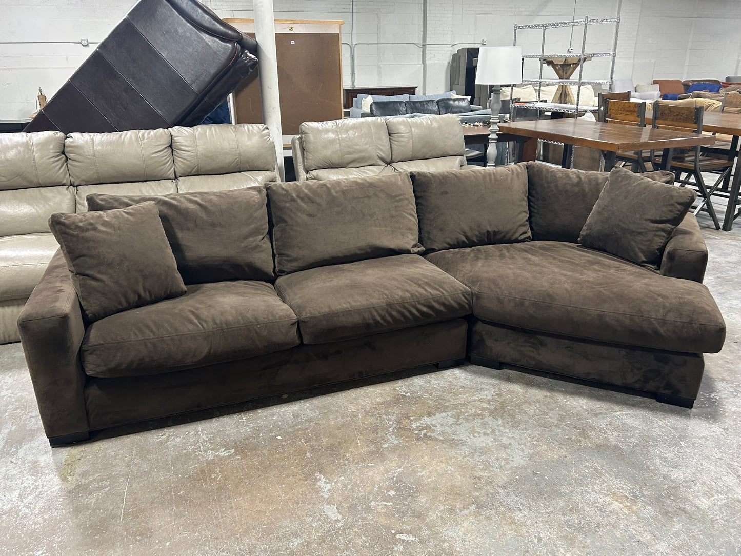 Room & Board Dark Brown Velvet Cuddler Sectional
