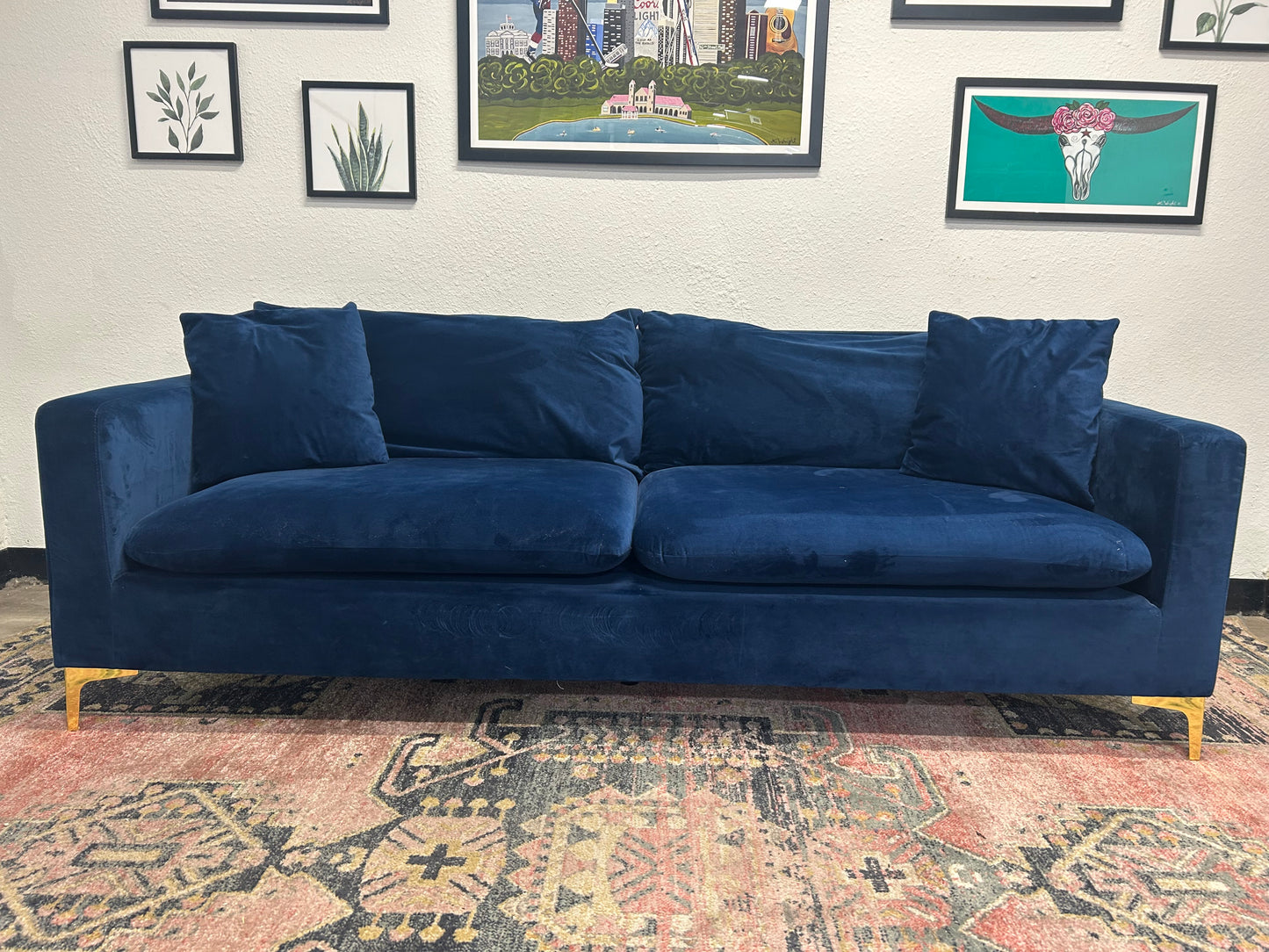 Dark Blue Velvet MCM Sofa