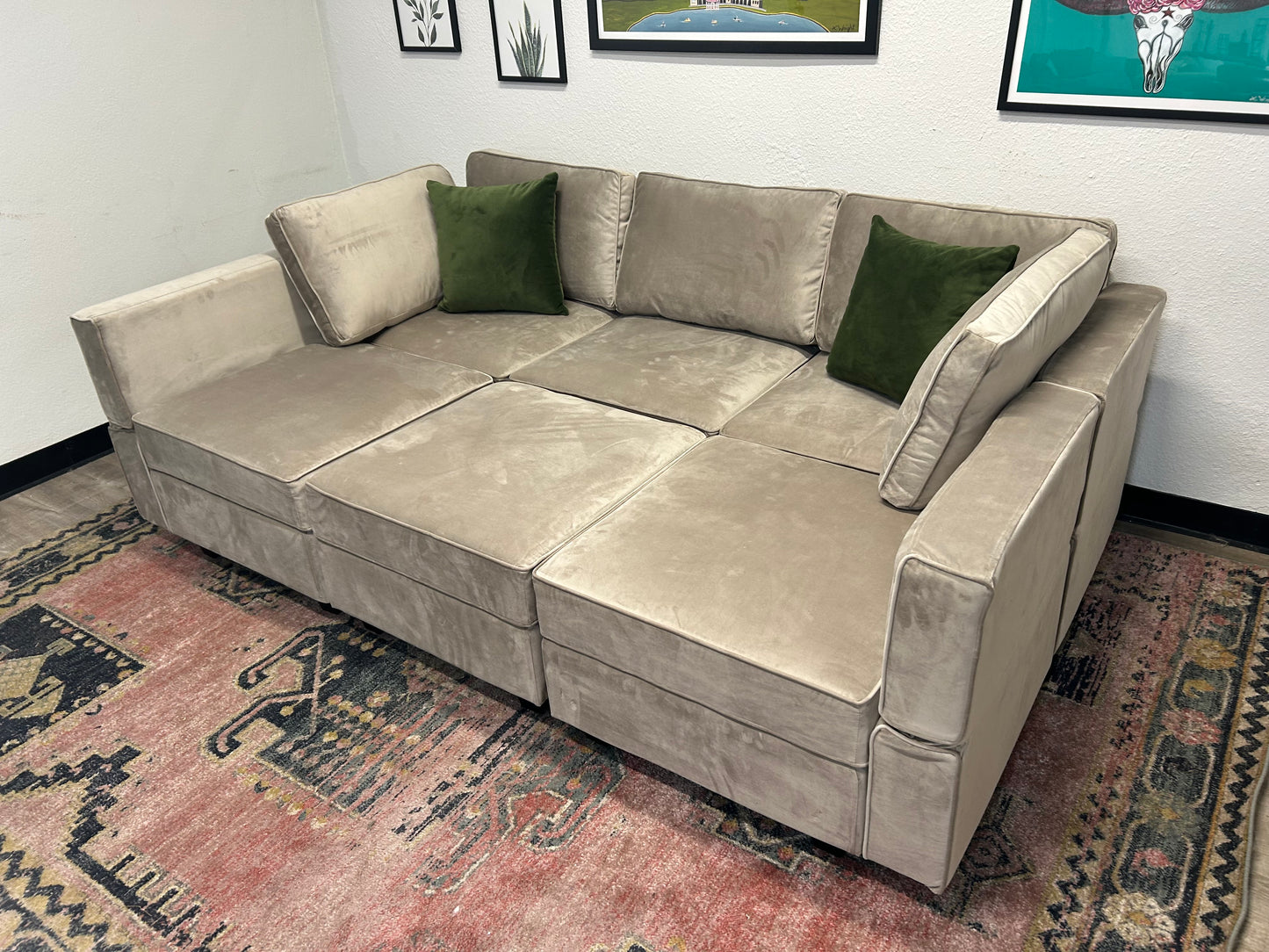 Belffin Modular Grey Velvet Storage Pit Sectional