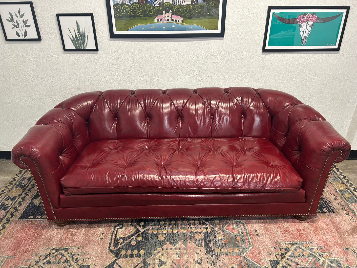 CUSTOM-MADE Vintage 1989 Red Leather MCM Chesterfield Sofa