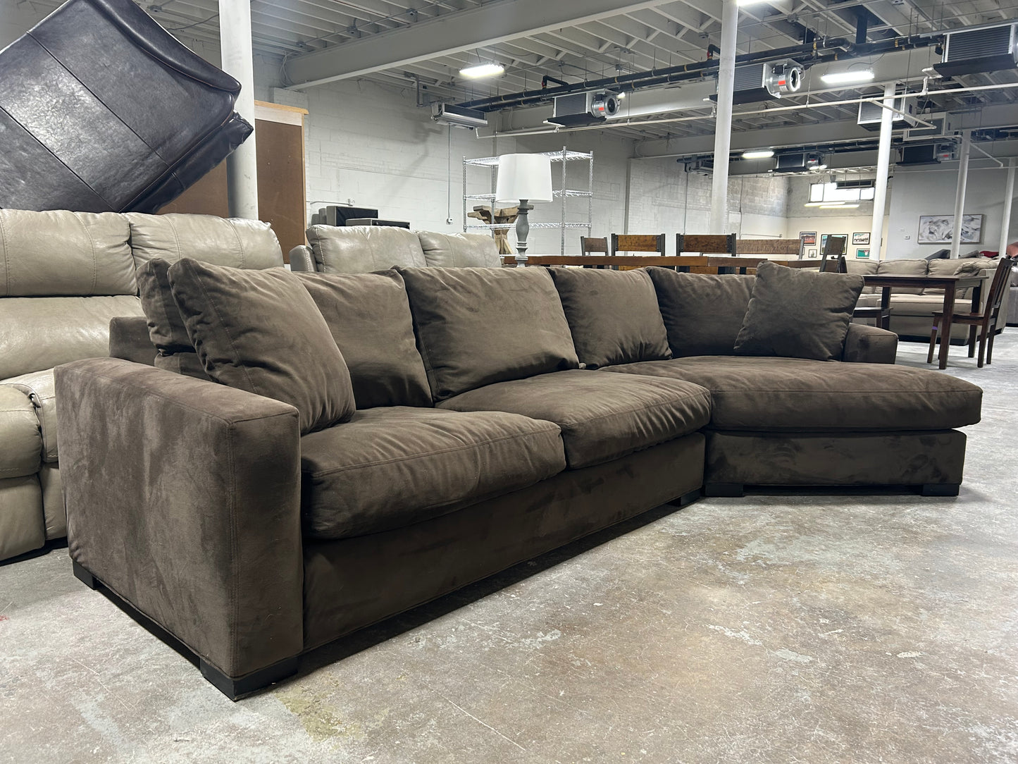 Room & Board Dark Brown Velvet Cuddler Sectional