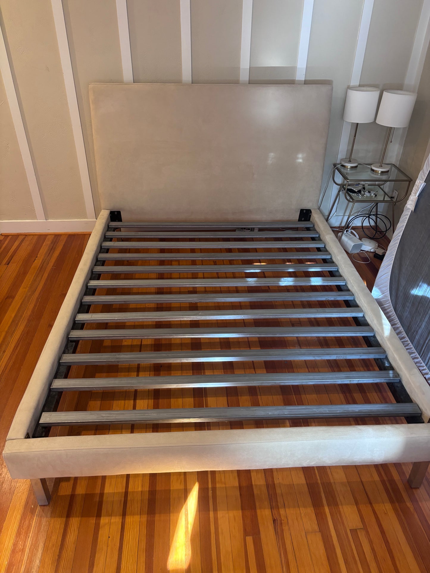 Room & Board Beige Velvet Queen Bed Frame