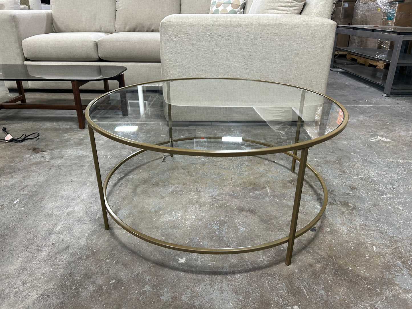 Round Gold-Trim MCM Coffee Table