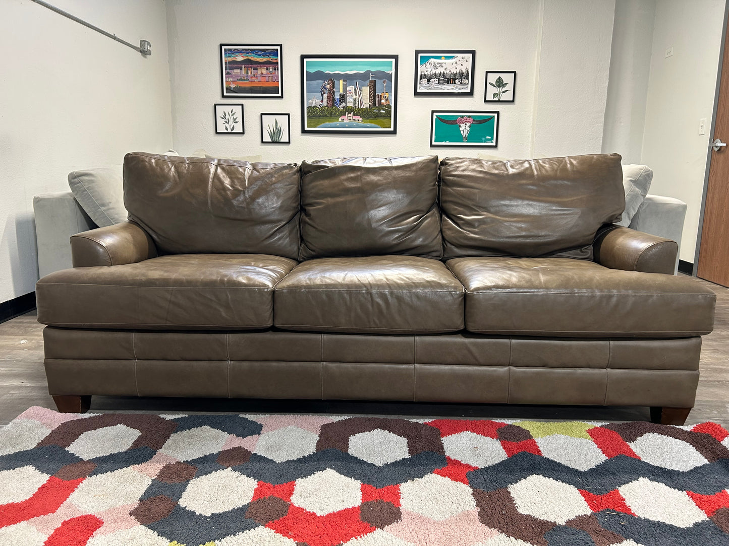 Bassett Taupe Top-Grain Leather Sofa