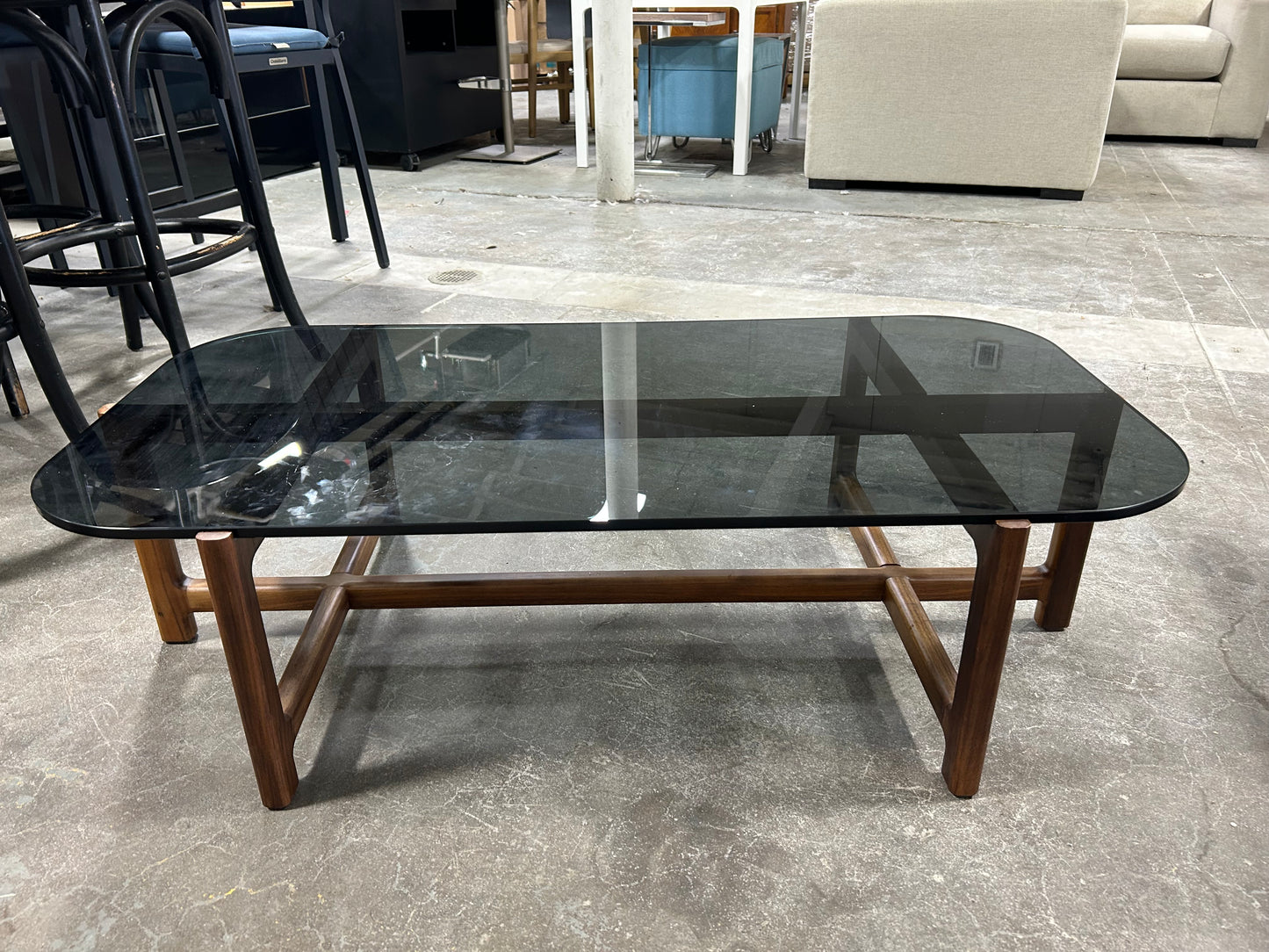Gus Modern Quarry Coffee Table - Glass & Walnut Wood