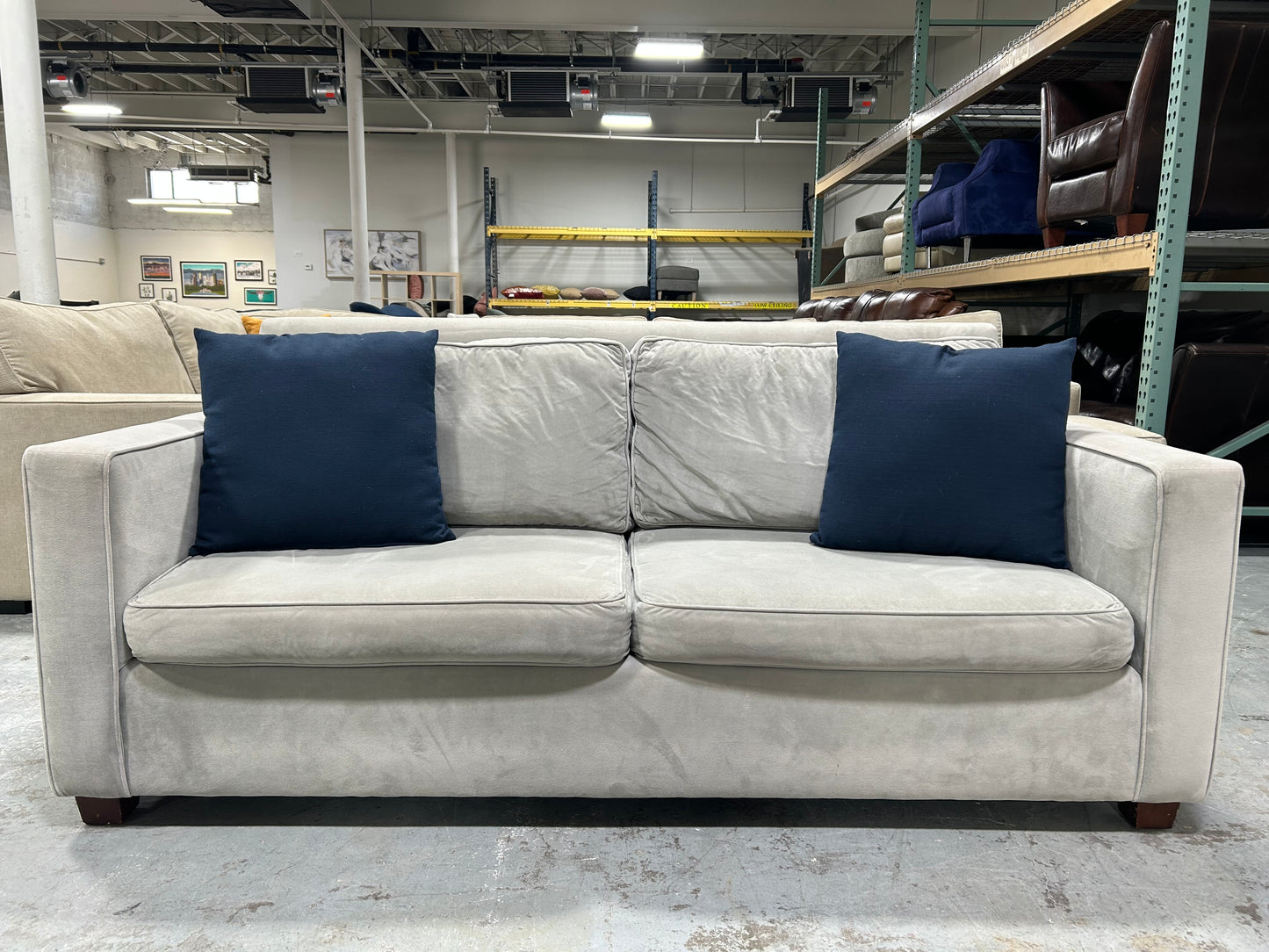 West Elm Sky Grey Velvet 76” Henry Sofa