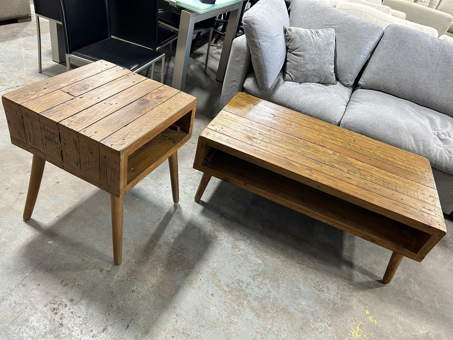 Oak Wood MCM Coffee Table/End Table Set