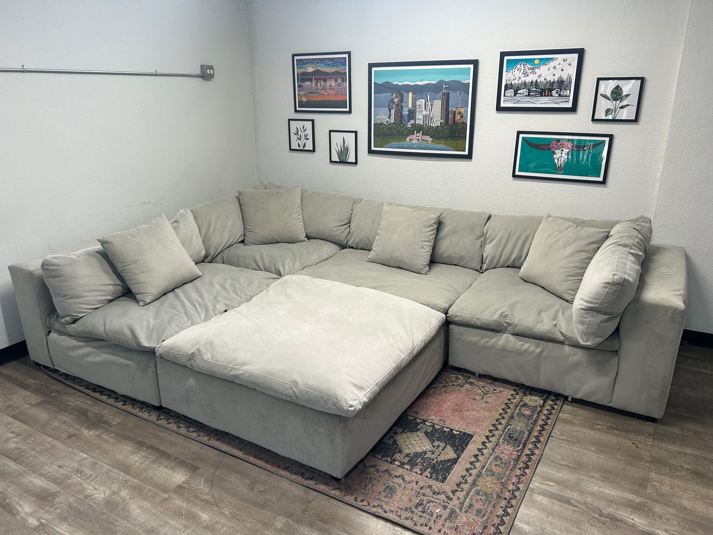 5-Pc Modular Sky Grey Velvet Cloud Sectional