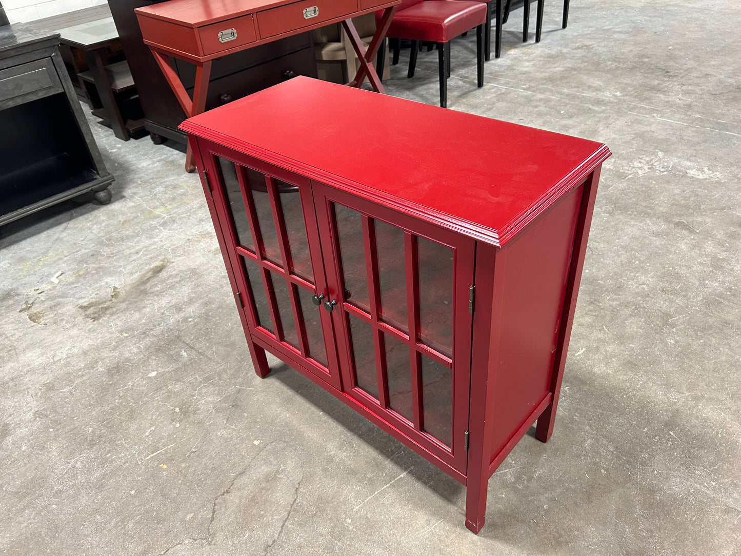 Contemporary Red Wooden Credenza