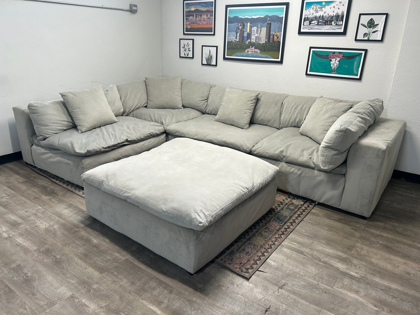 5-Pc Modular Sky Grey Velvet Cloud Sectional