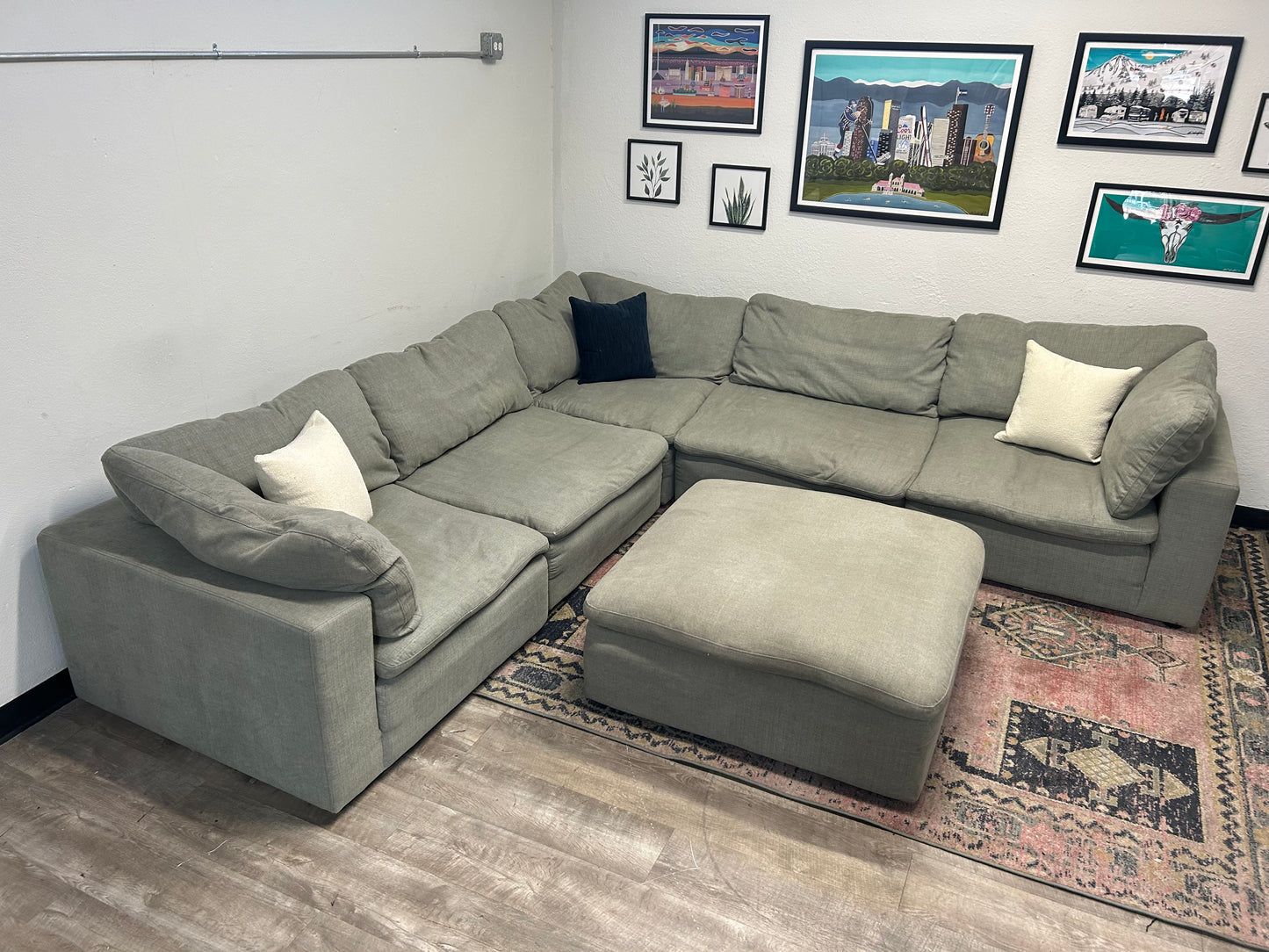 6-Pc Modular Sky Grey Cloud Sectional With Ottoman