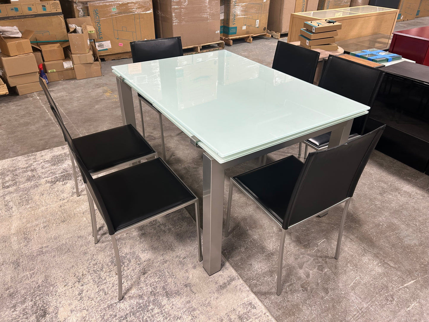 Calligaris 7-Pc Contemporary Tempered Glass Dining Set