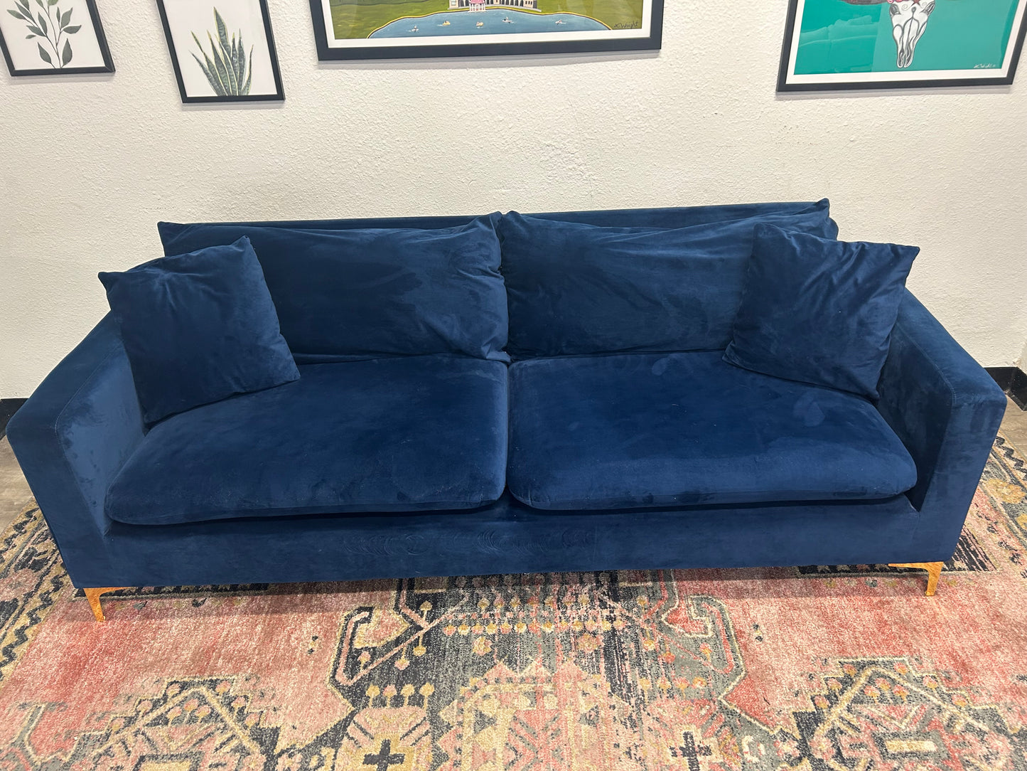 Dark Blue Velvet MCM Sofa