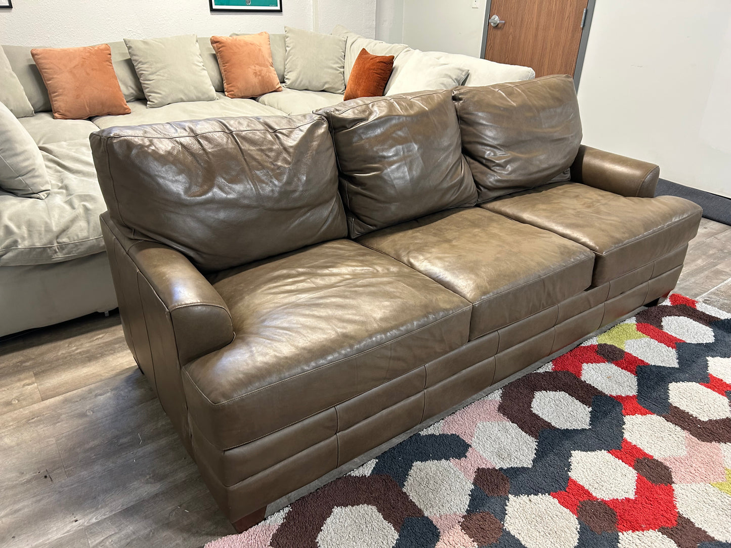 Bassett Taupe Top-Grain Leather Sofa
