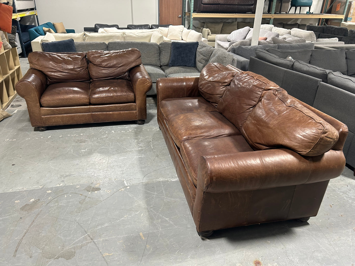 Cibola Brown Leather Club Sofa & Loveseat 2-Pc Set