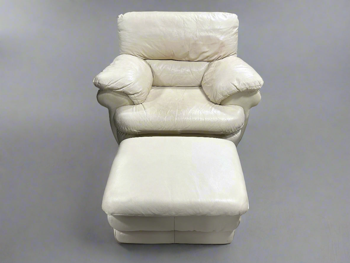 White Leather Accent Chair With Ottoman