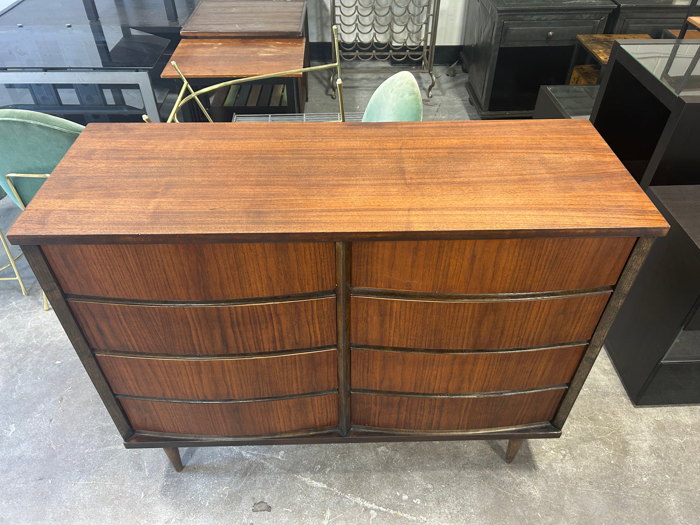Bassett 8-Drawer MCM Walnut Wood Dresser