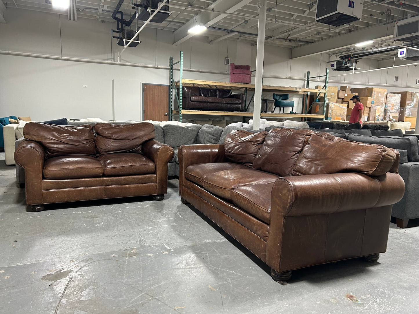 Cibola Brown Leather Club Sofa & Loveseat 2-Pc Set