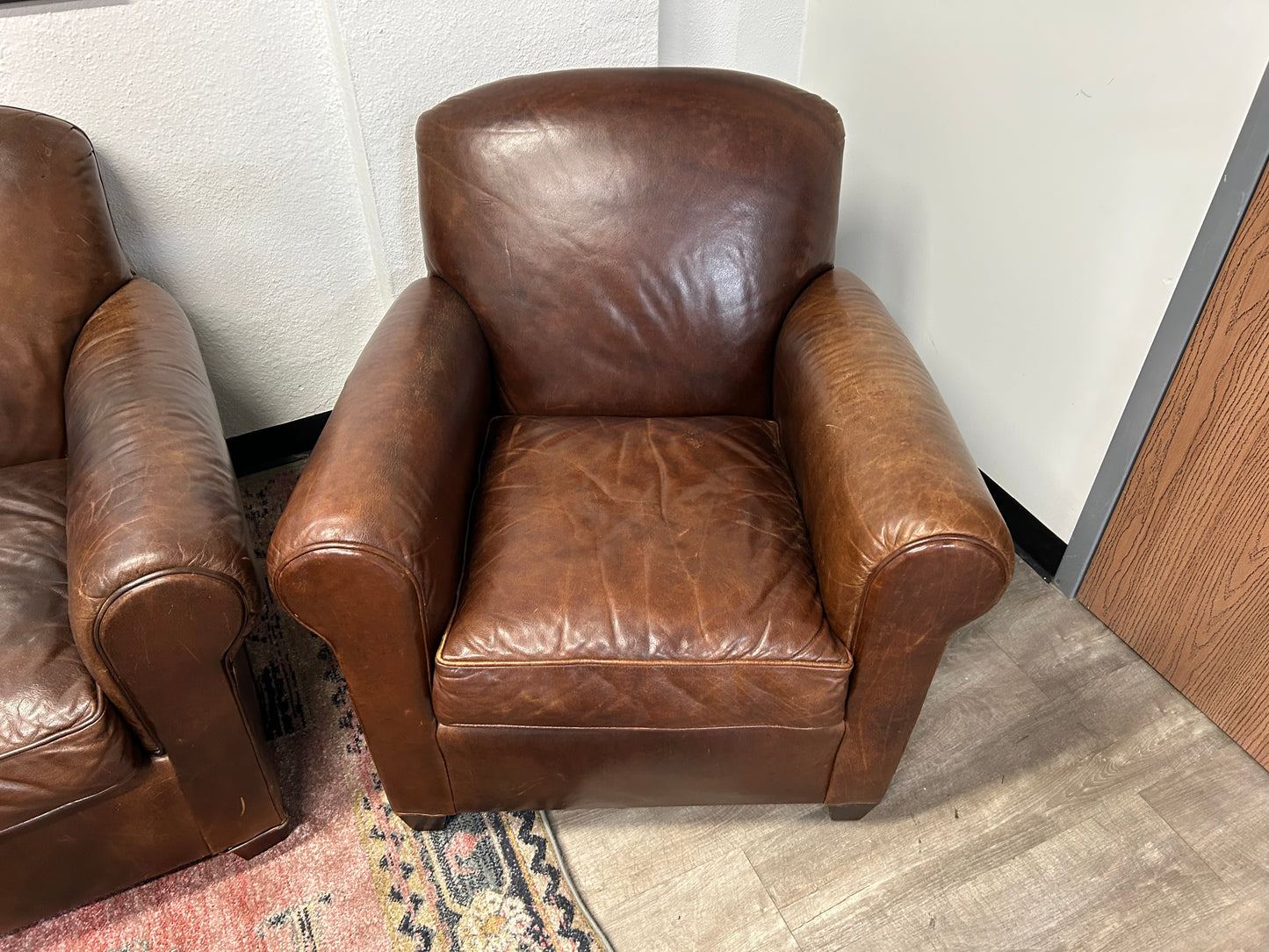 3-Pc Crate & Barrel Brown Leather Sofa And Chair Set