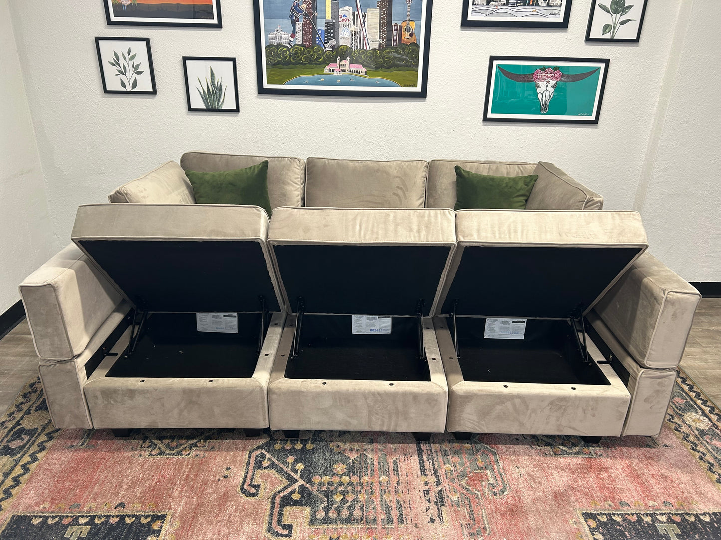 Belffin Modular Grey Velvet Storage Pit Sectional