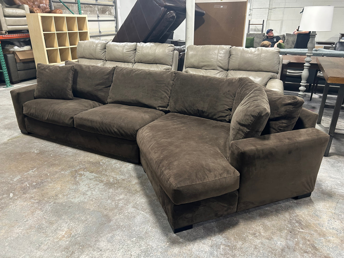 Room & Board Dark Brown Velvet Cuddler Sectional