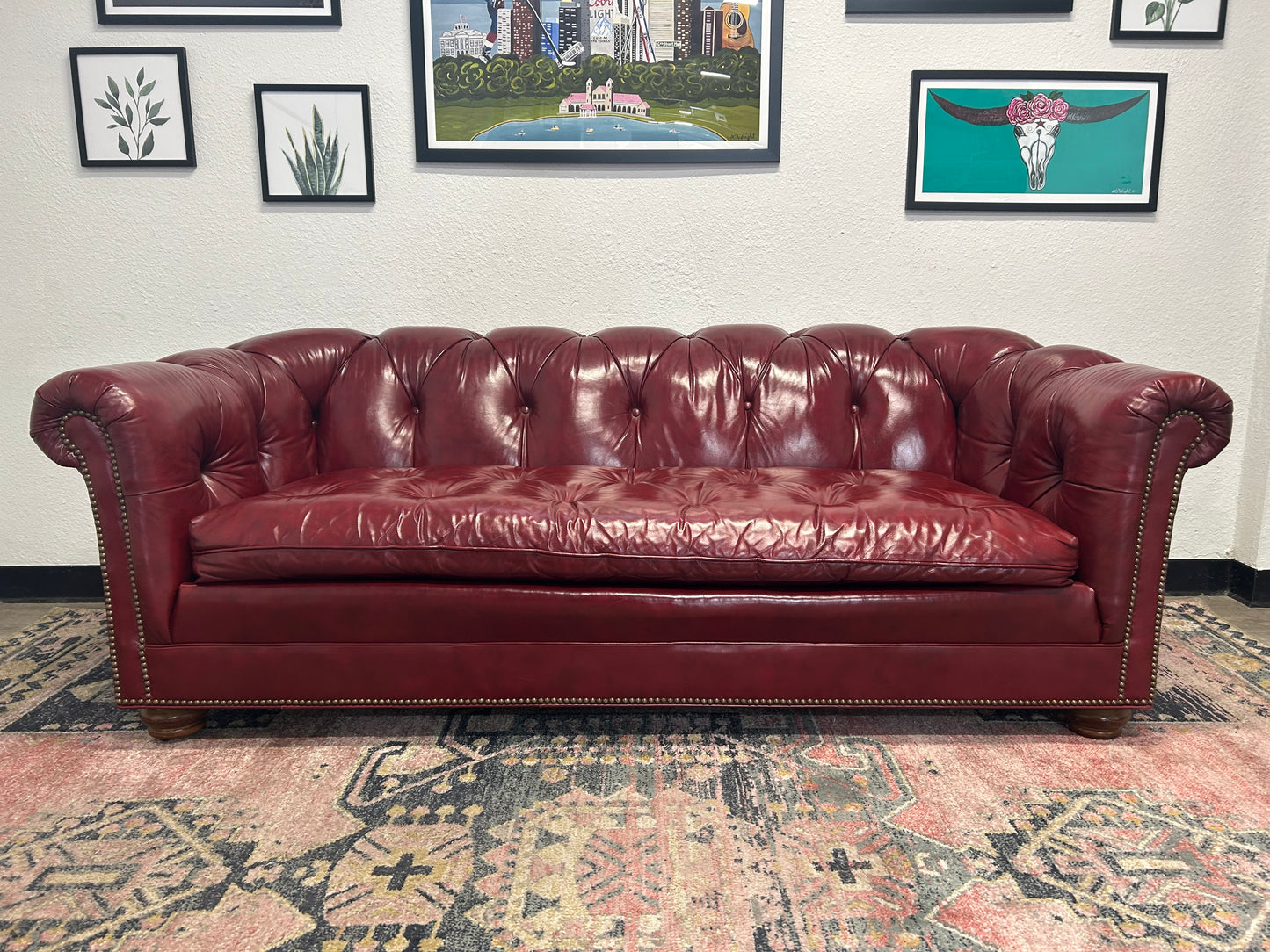 CUSTOM-MADE Vintage 1989 Red Leather MCM Chesterfield Sofa
