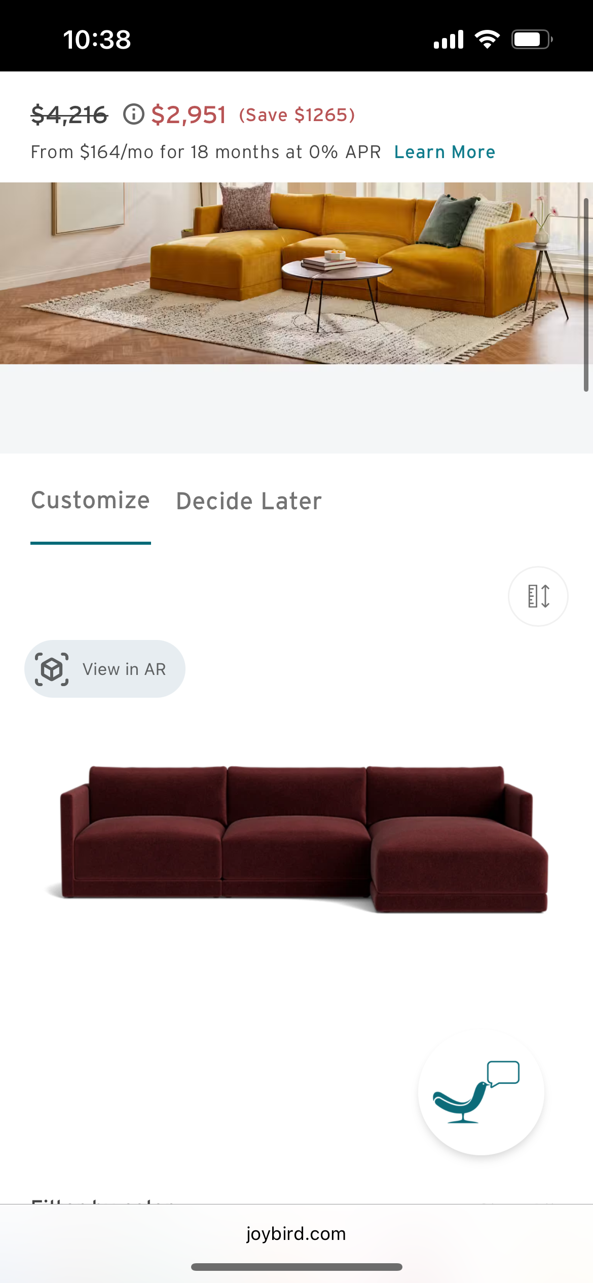 BRAND-NEW Joybird Raspberry Velvet Modular Sectional