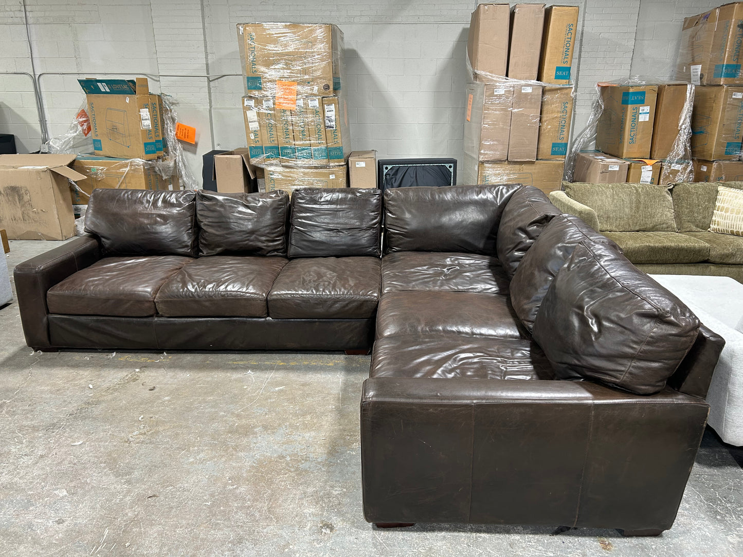 Bernhardt Brown Leather L-Shaped Sectional