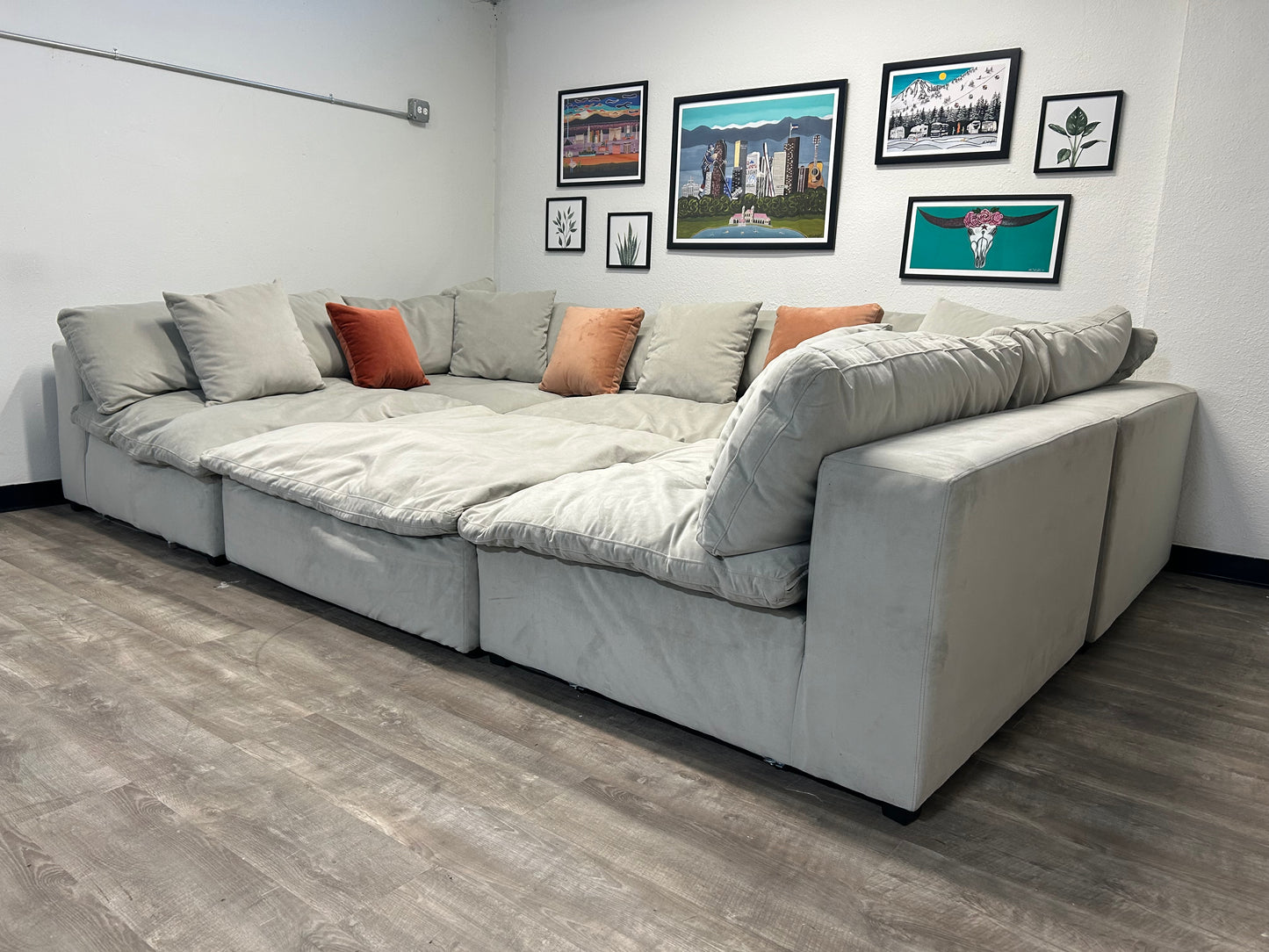 6-Pc Modular Sky Grey Velvet Cloud Sectional