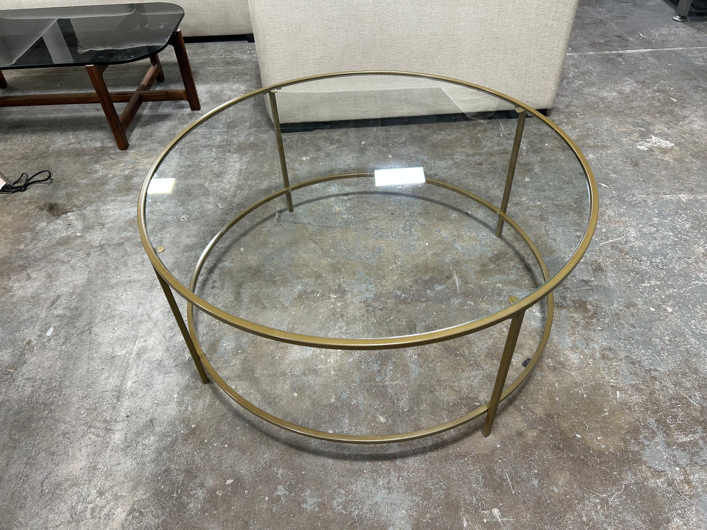 Round Gold-Trim MCM Coffee Table
