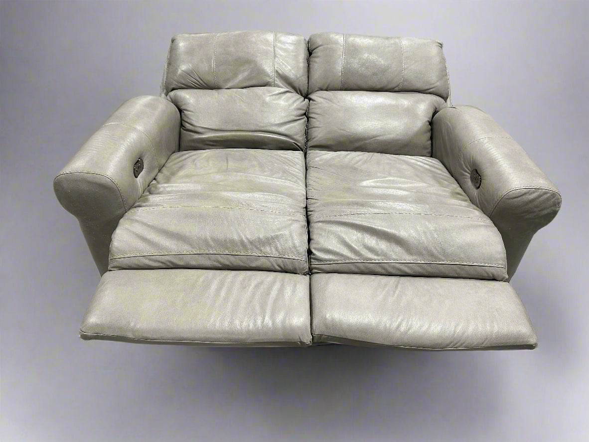 Light Gray Leather Power Recliner Loveseat