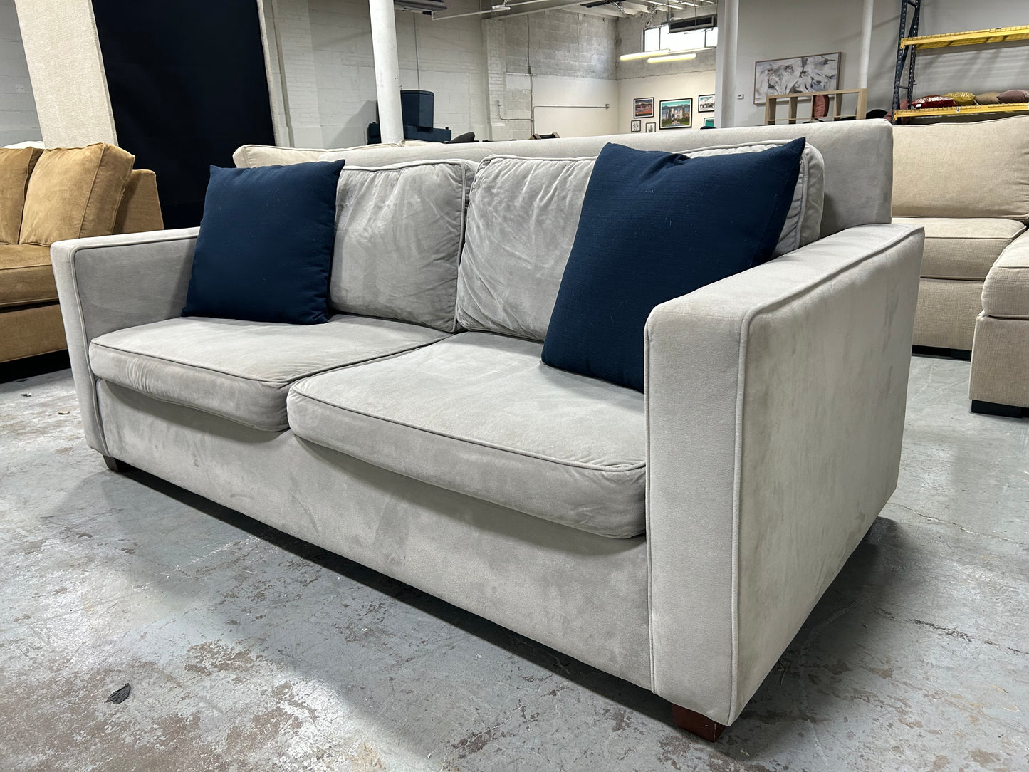 West Elm Sky Grey Velvet 76” Henry Sofa