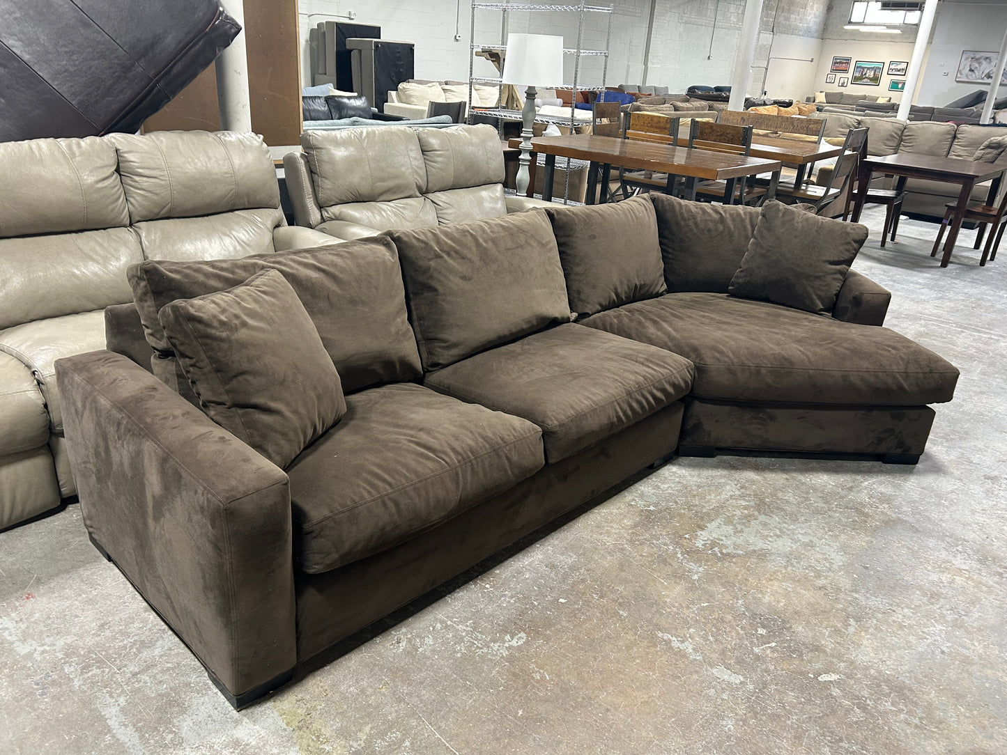 Room & Board Dark Brown Velvet Cuddler Sectional