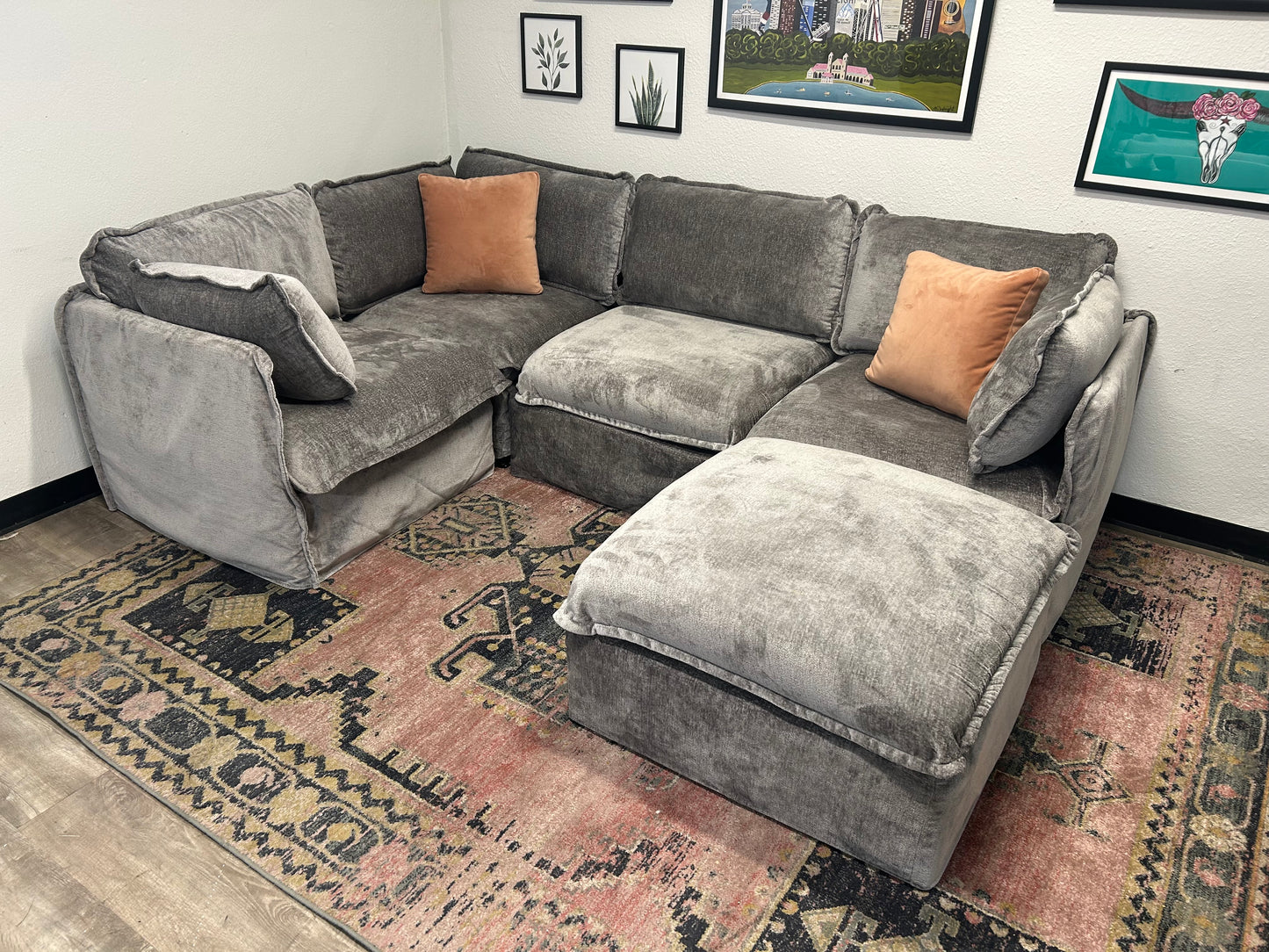 Anabei Modular Gray Velvet Cloud Sectional