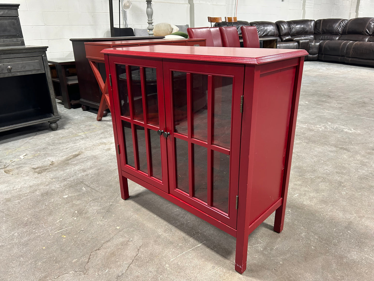 Contemporary Red Wooden Credenza