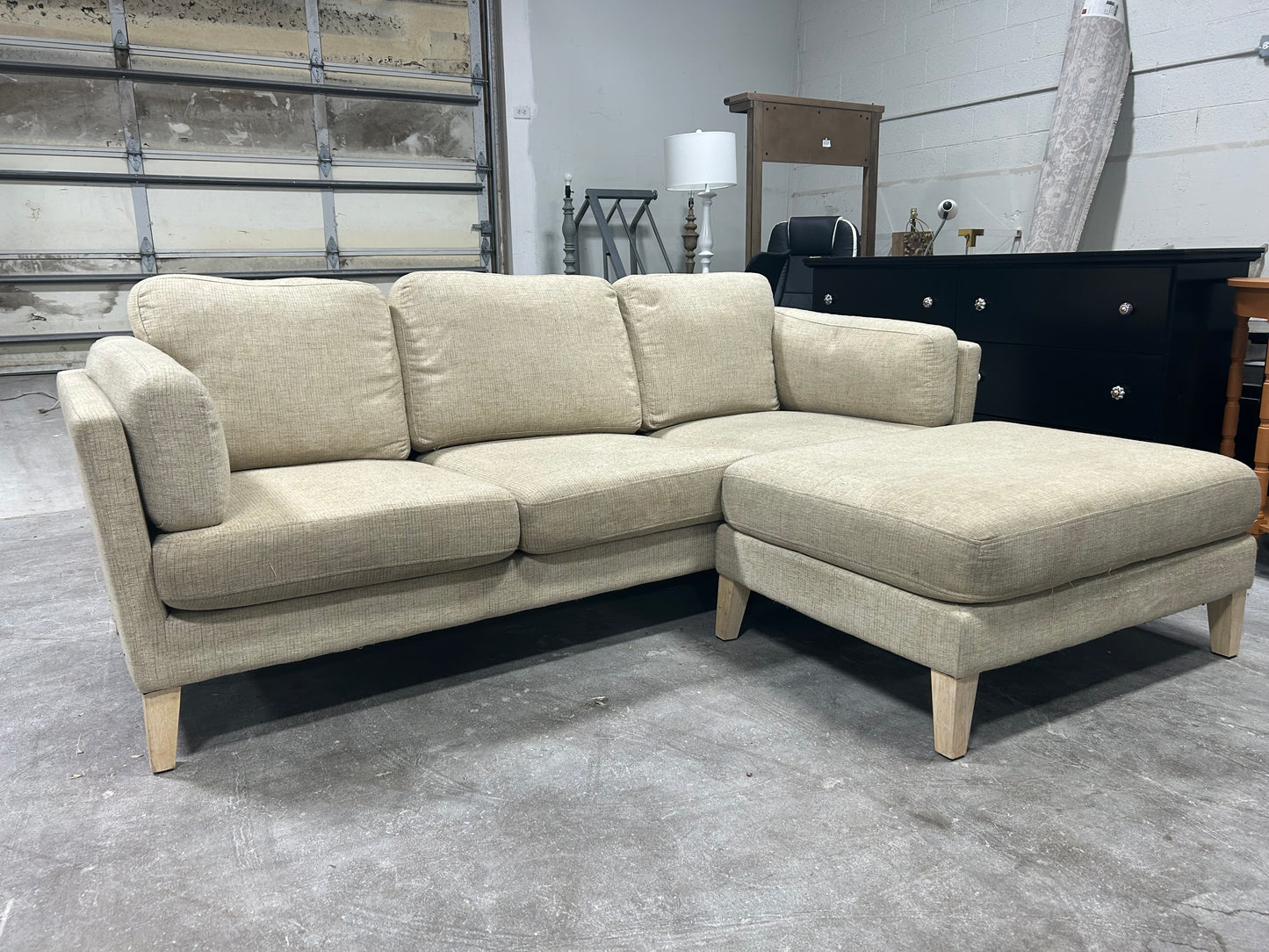 Beige World Market MCM Reversible Chaise Sectional
