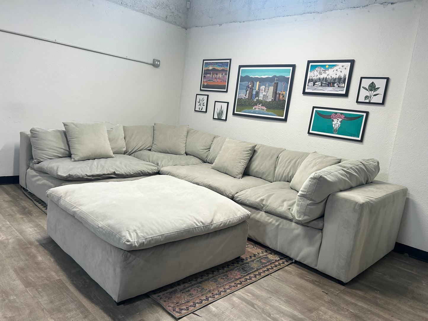 5-Pc Modular Sky Grey Velvet Cloud Sectional
